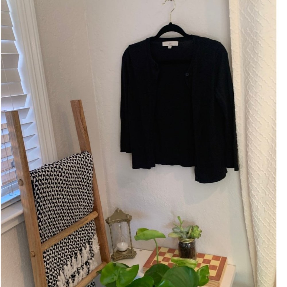 Loft thin black cardigan button up small
